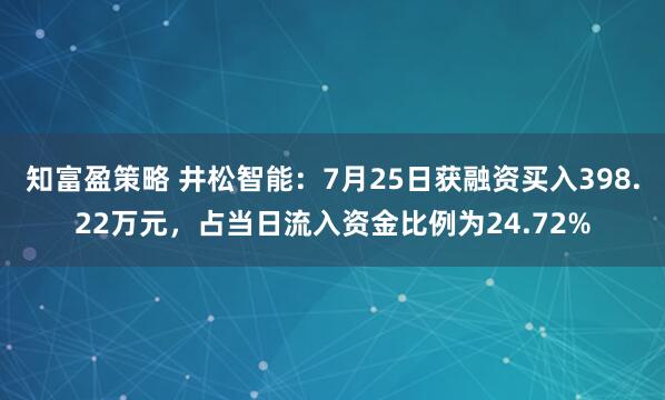 知富盈策略 井松智能：7月25日获融资买入398.22万元，占当日流入资金比例为24.72%